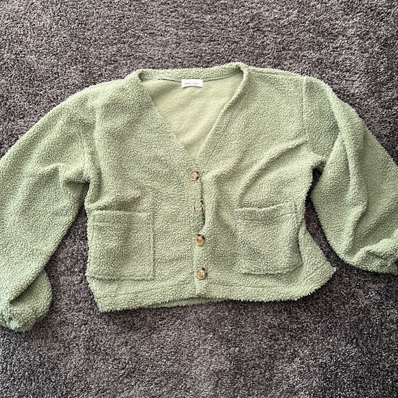 Luca & Grae Sweaters - Luca & Grae Sage Cropped Sherpa cardigan